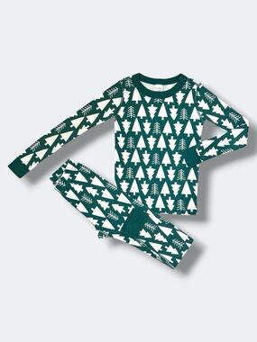 Hanna Andersson Kids Organic Cotton Winter Green Pajama Set Size 6-7 Christmas
